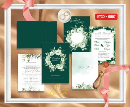 Thiệp túi đứng xanh lá đậm hoa trắng (TCD 6897)