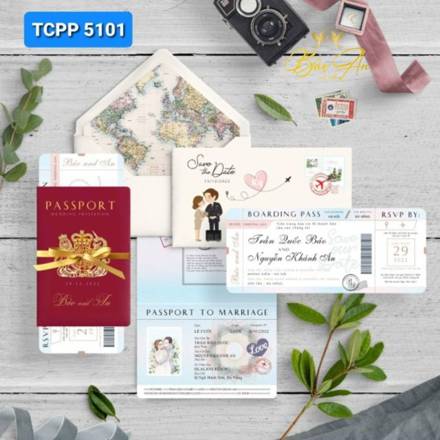 Thiệp Passport đỏ đô bản đồ cổ (TCPP 5101)