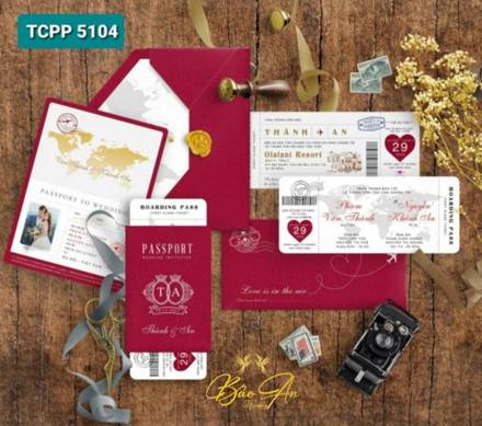 Thiệp Passport đỏ đô dấu sáp vàng (TCPP 5104)