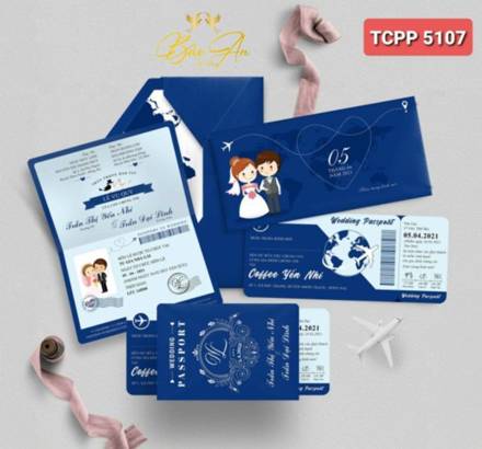 Thiệp Passport xanh dương cô dâu chú rể (TCPP 5107)
