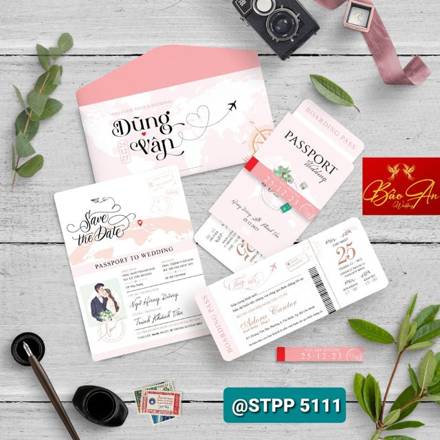 Thiệp Passport hồng pastel vé máy bay (TCPP 5111)