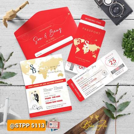 Thiệp Passport đỏ bản đồ vàng (TCPP 5113)