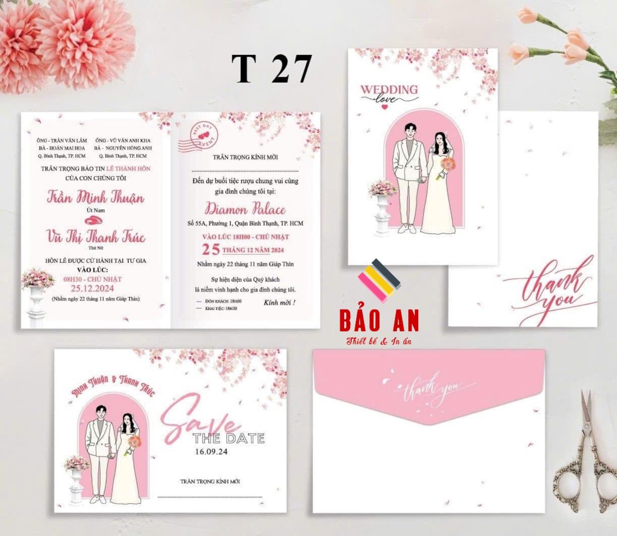 Thiệp chibi hoa anh đào tone hồng trắng (T27)