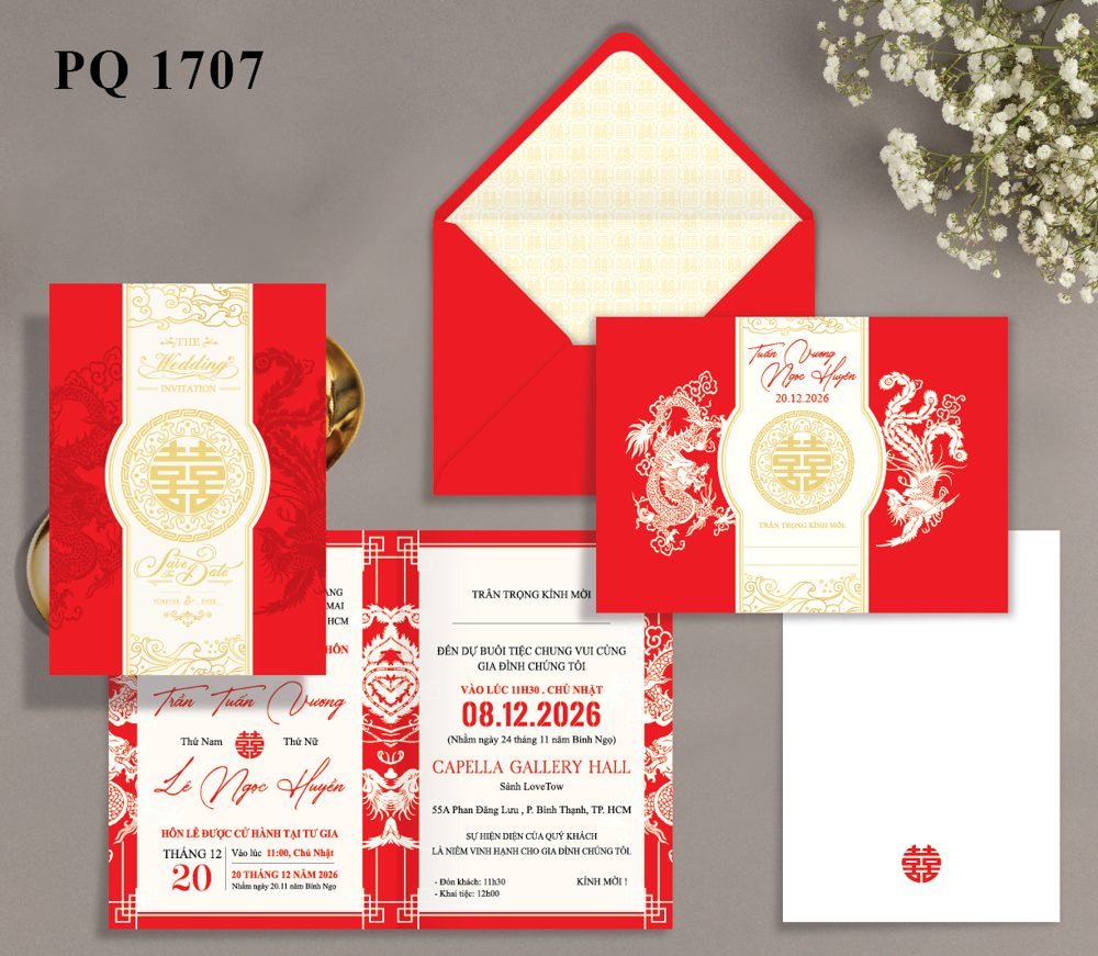 Thiệp rồng phụng tone đỏ (1707)