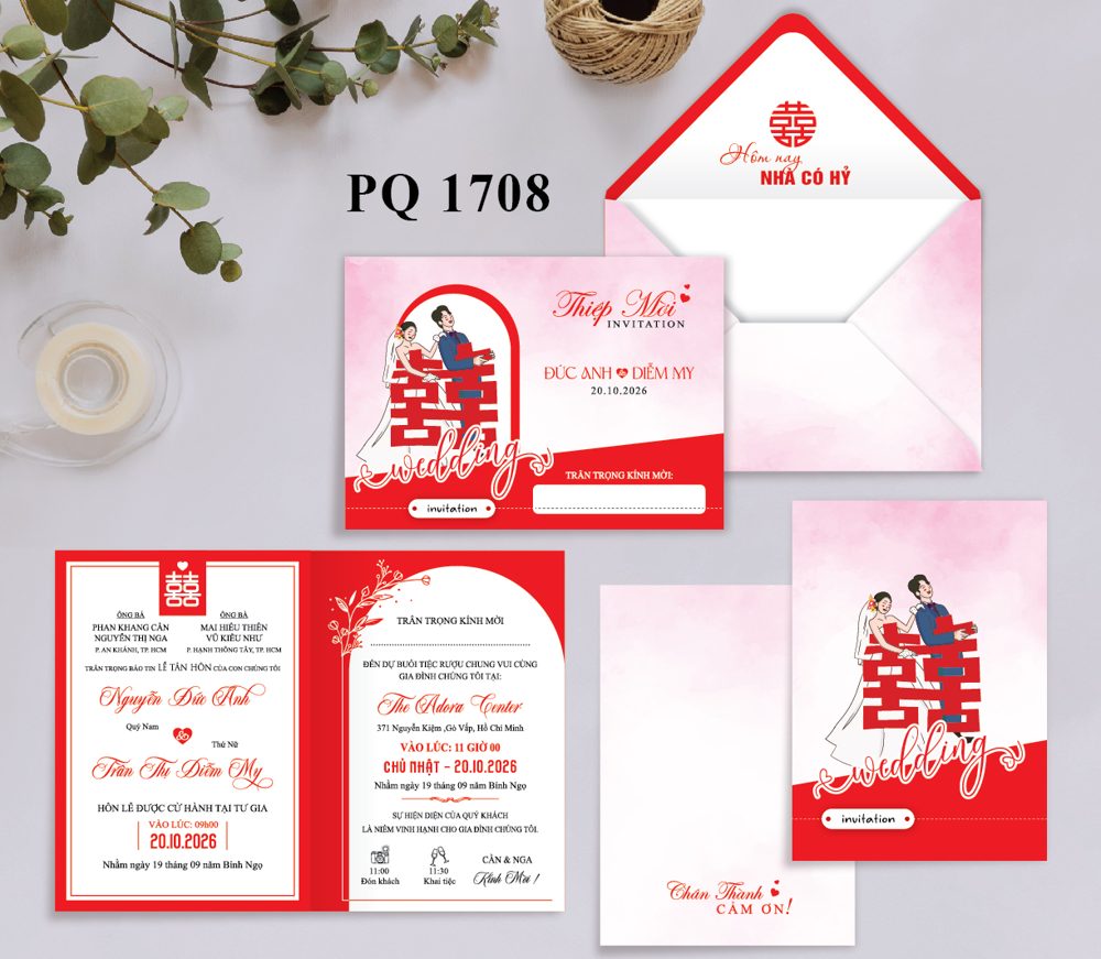Thiệp chibi dâu rễ tone hồng (1708)
