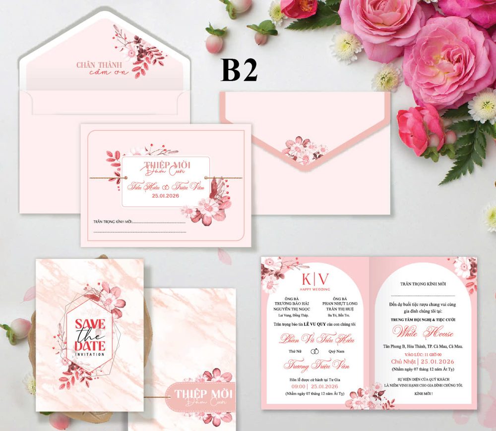 Thiệp hoa đào tone hồng (B2)