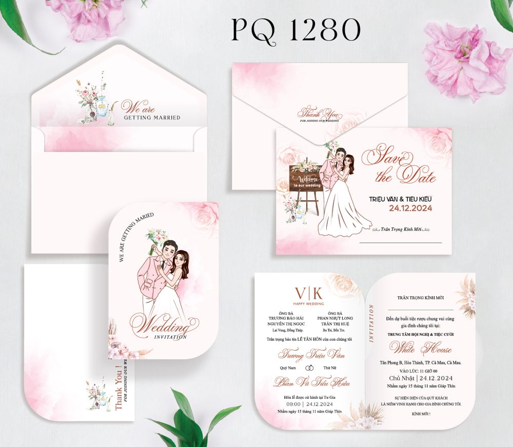 Thiệp chibi dâu rễ tone hồng phấn (PQ 1280)