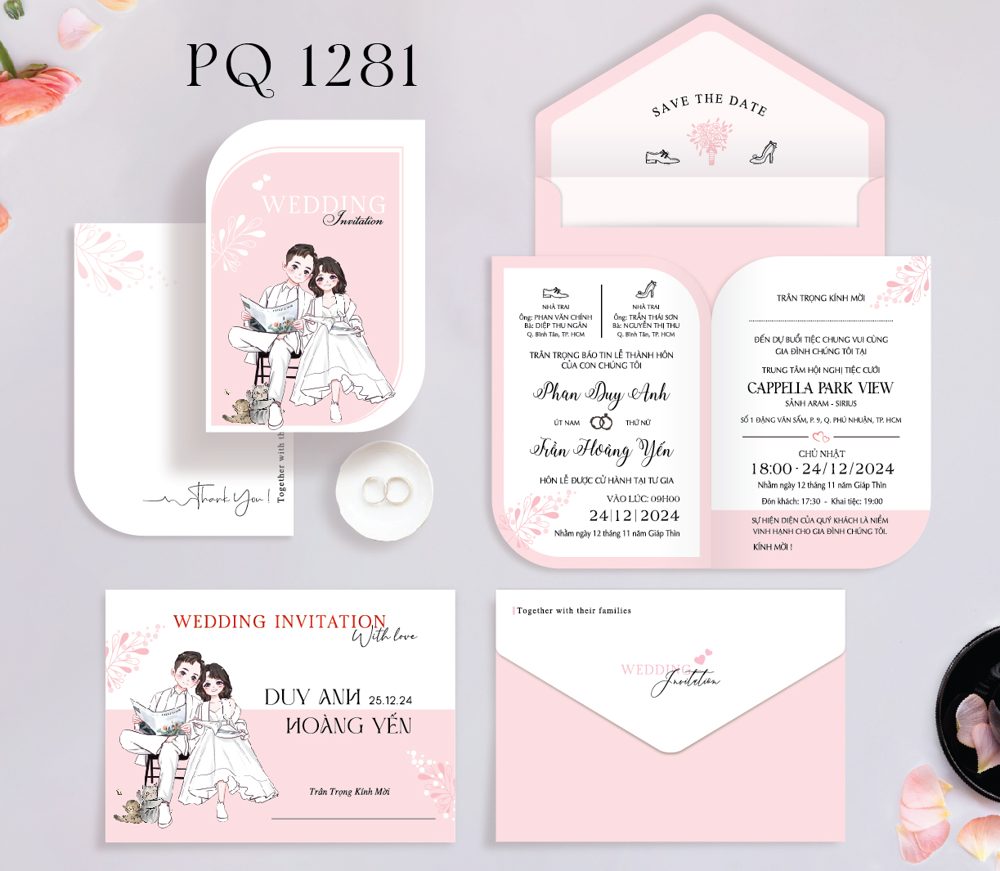 Thiệp chibi dâu rễ xe đạp tone hồng (PQ 1281)