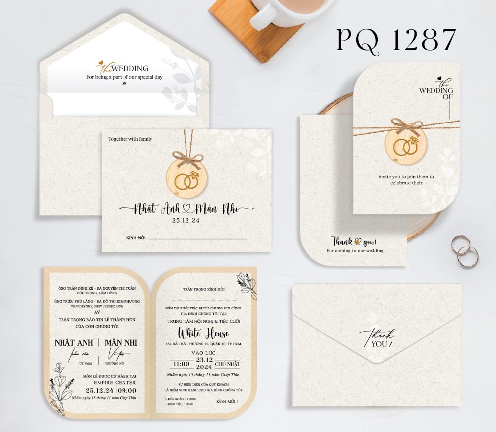 Thiệp nhẫn đôi tone kem (PQ 1287)