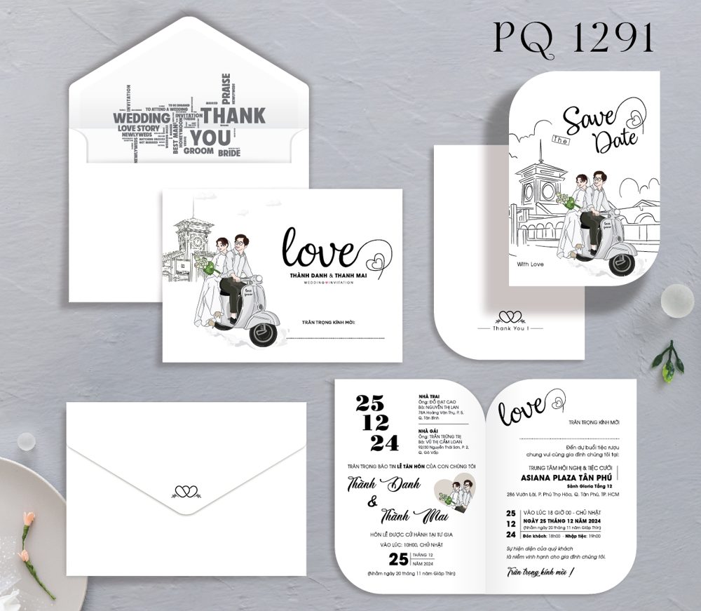 Thiệp Love xe máy tone trắng (PQ 1291)