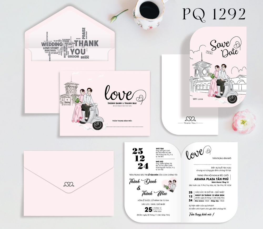 Thiệp Love xe máy tone hồng (PQ 1292)