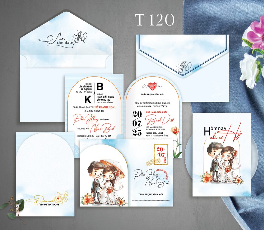 Thiệp chibi dâu rễ tone xanh nhạt (T120)