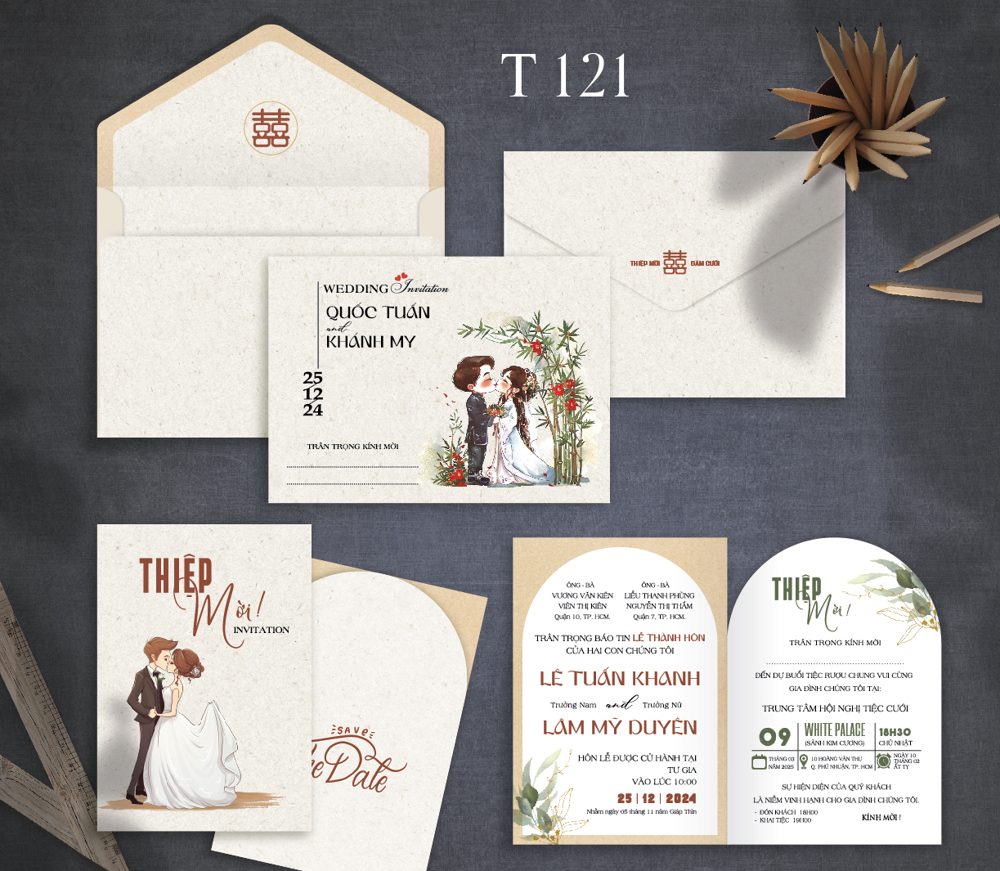 Thiệp chibi dâu rễ tone kem (T121)