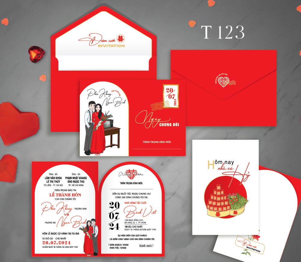 Thiệp chibi dâu rễ mâm quả tone đỏ (T123)