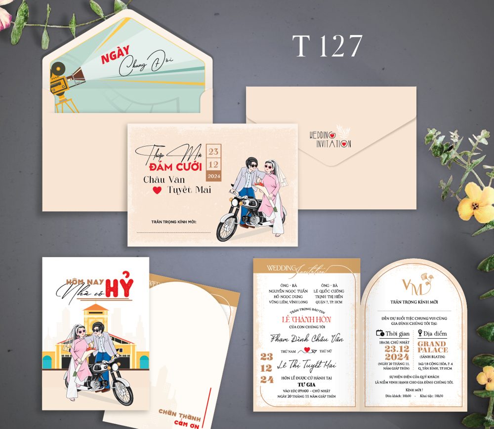 Thiệp xe máy ngày chung đôi tone kem (T127)