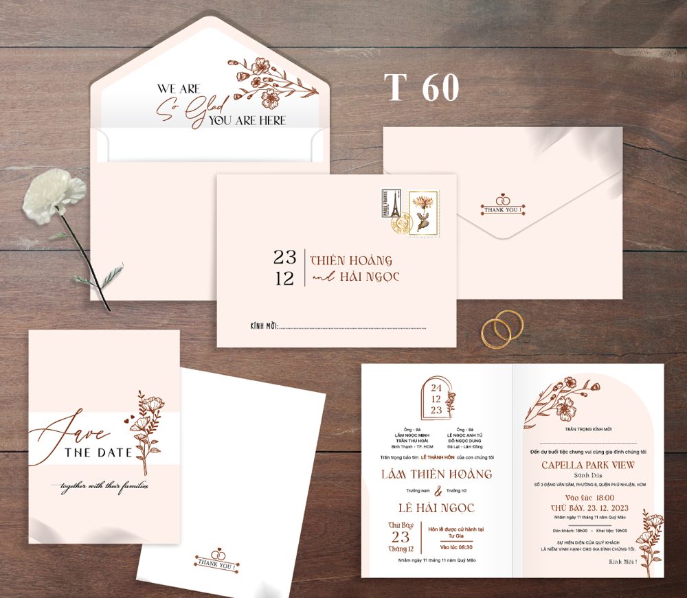 Thiệp hoa khô tone hồng đào (T60)