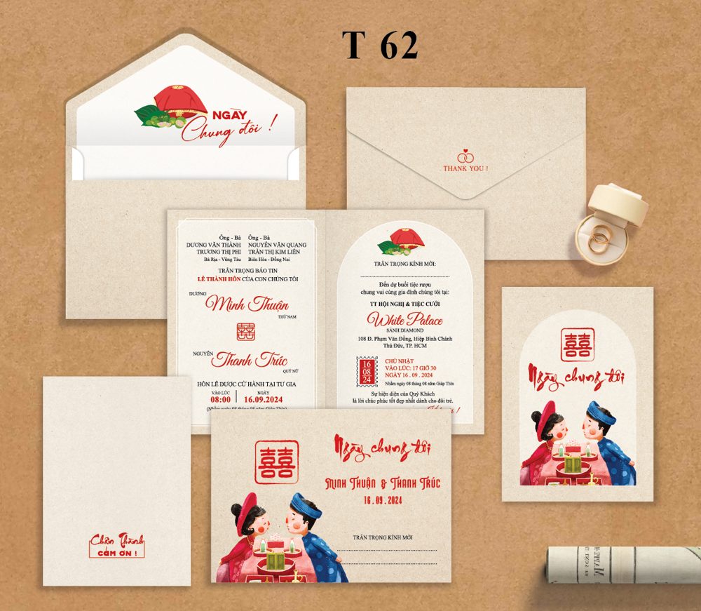 Thiệp chibi dâu rễ áo dài tone kraft (T62)