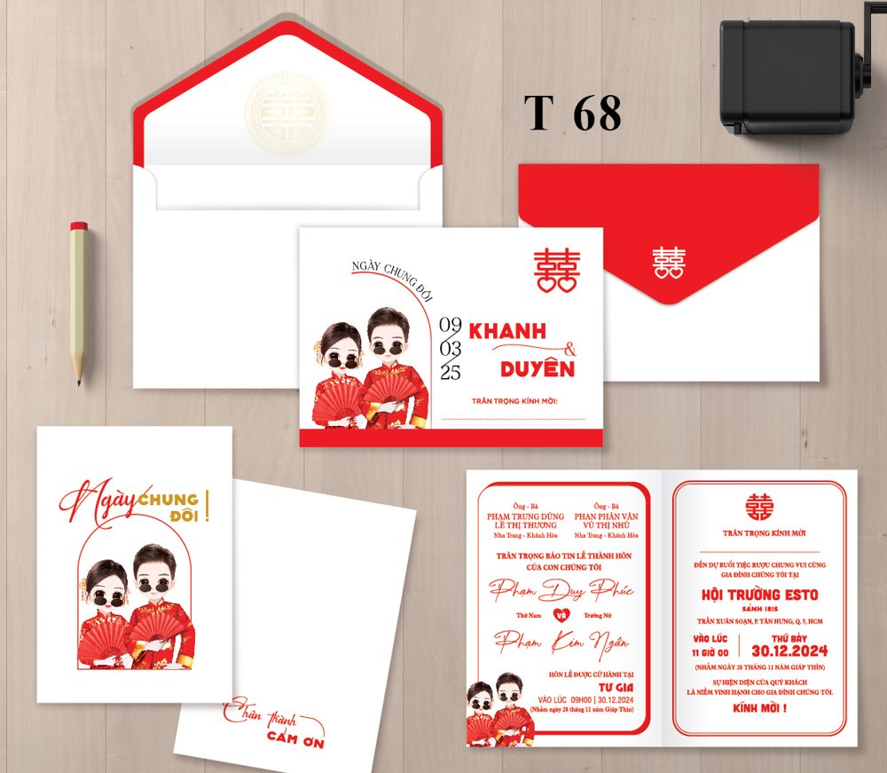 Thiệp chibi tone đỏ trắng (T68)