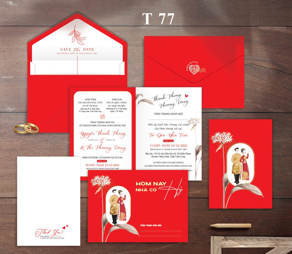 Thiệp chibi dâu rễ hoa sen tone đỏ (T77)